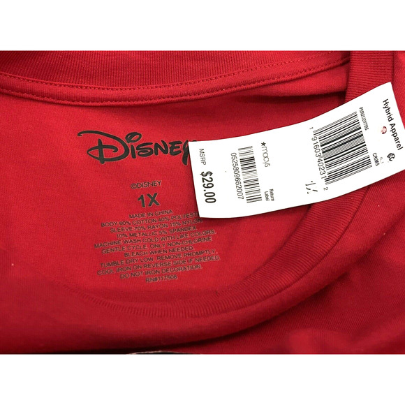 NWT Women’s Disney Mickey Mouse Red And Silver Sleeves T-Shirt in Size 1X 18 20 - Picture 12 of 12